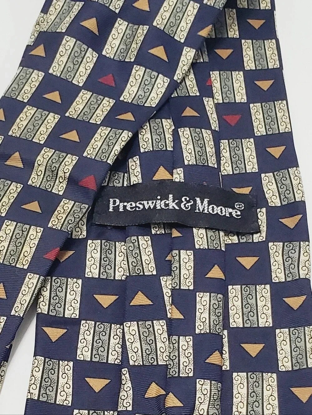 Preswick & Moore Men's Silk Neck Tie Blue Geometric Pattern 58x3.75